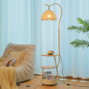 法式 饰氛围灯 奶油风落地灯客厅沙发边置物架一体卧室床头柜实木装