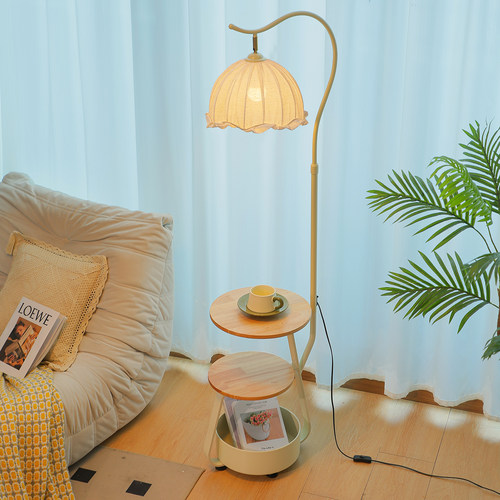 奶油风落地灯客厅沙发旁边几摆件氛围灯卧室床头柜置物架一体台灯