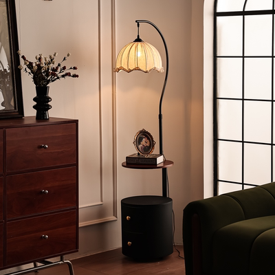 中古风客厅沙发边落地灯2026新款复古钓鱼灯置物架一体卧室床头灯