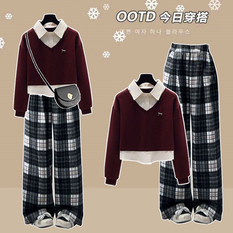 潮流设计感学院风短款polo领假两件长袖搭配复古休闲宽松阔腿裤,女装/女士精品,时尚套装,淘宝优惠券,粉丝福利购,淘宝优惠卷