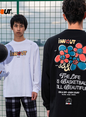 INNOUT LAB原创潮流小花休闲长袖宽松篮球长袖超正版型圆领T恤男