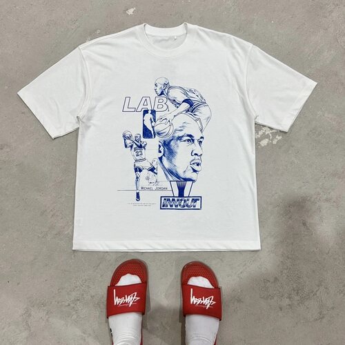 INNOUTLAB飞人素描短袖T恤潮牌印花美式宽松重磅休闲半袖打底夏季