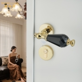 水晶黑色室内房门锁金色轻奢磁吸静音卧室法式 黑色门把手分体门锁