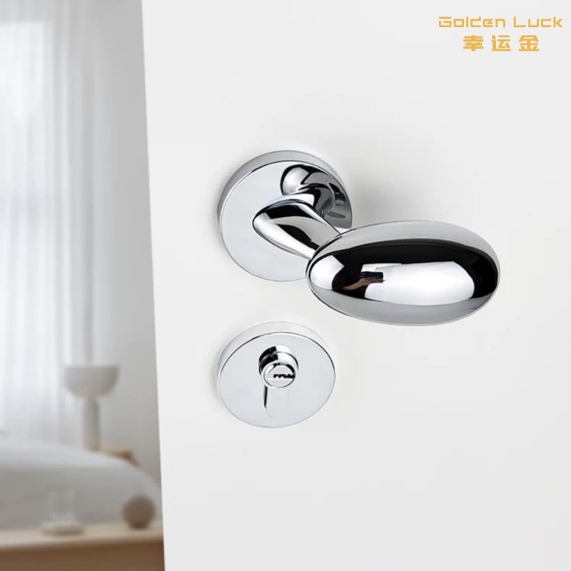 幸运金鹅蛋复古银卧室门锁家用简约磁吸静音房门锁室内木门门把手