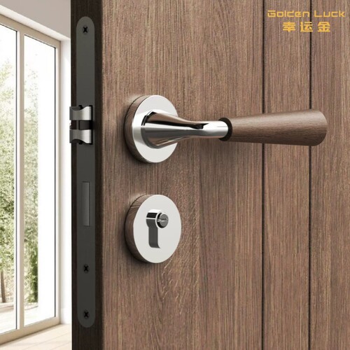 原木风磁吸静音木门锁胡桃木门锁