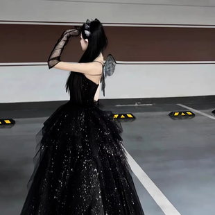 黑色抹胸晚礼服轻奢小众高端生日主持人高中生毕业18岁成人礼女孩