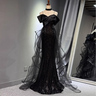 黑色年会晚礼服女2026新款高级感高端轻奢小众成人礼主持人鱼尾裙