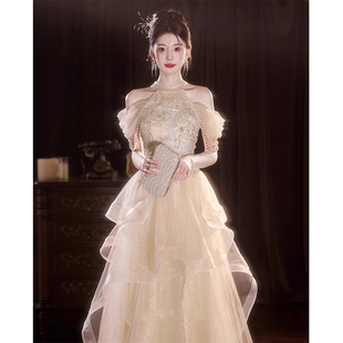 绝美主持人晚礼服裙女高级感高端生日年会敬酒服订婚学生成人礼