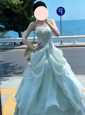 绿色抹胸晚礼服高端轻奢小众绝美主持人生日18岁成人礼毕业礼服裙