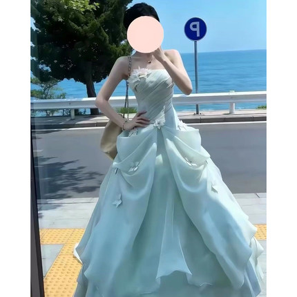 绿色抹胸晚礼服高端轻奢小众绝美主持人生日18岁成人礼毕业礼服裙