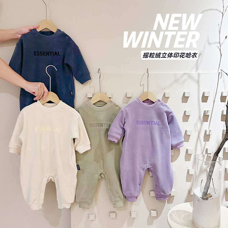 韩国ins连体衣婴儿加绒新生儿衣服宝宝满月秋冬款厚款摇粒绒哈衣