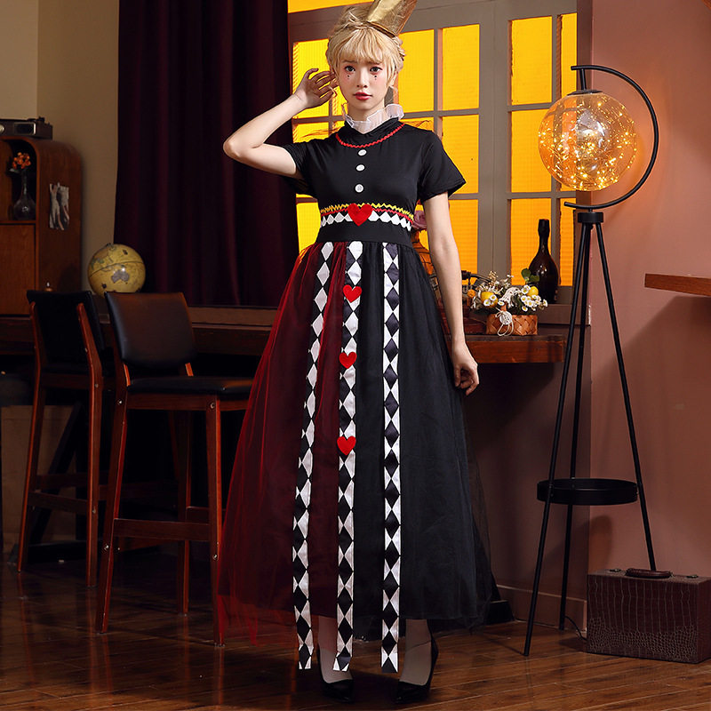 爱丽丝扑克女王角色红桃皇后连衣裙cosplay万圣节舞台演出衣服装