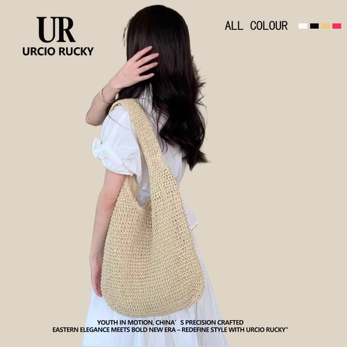 URCIO RUCKY品牌原创度假风草编包单肩包新款草编托特包编织包