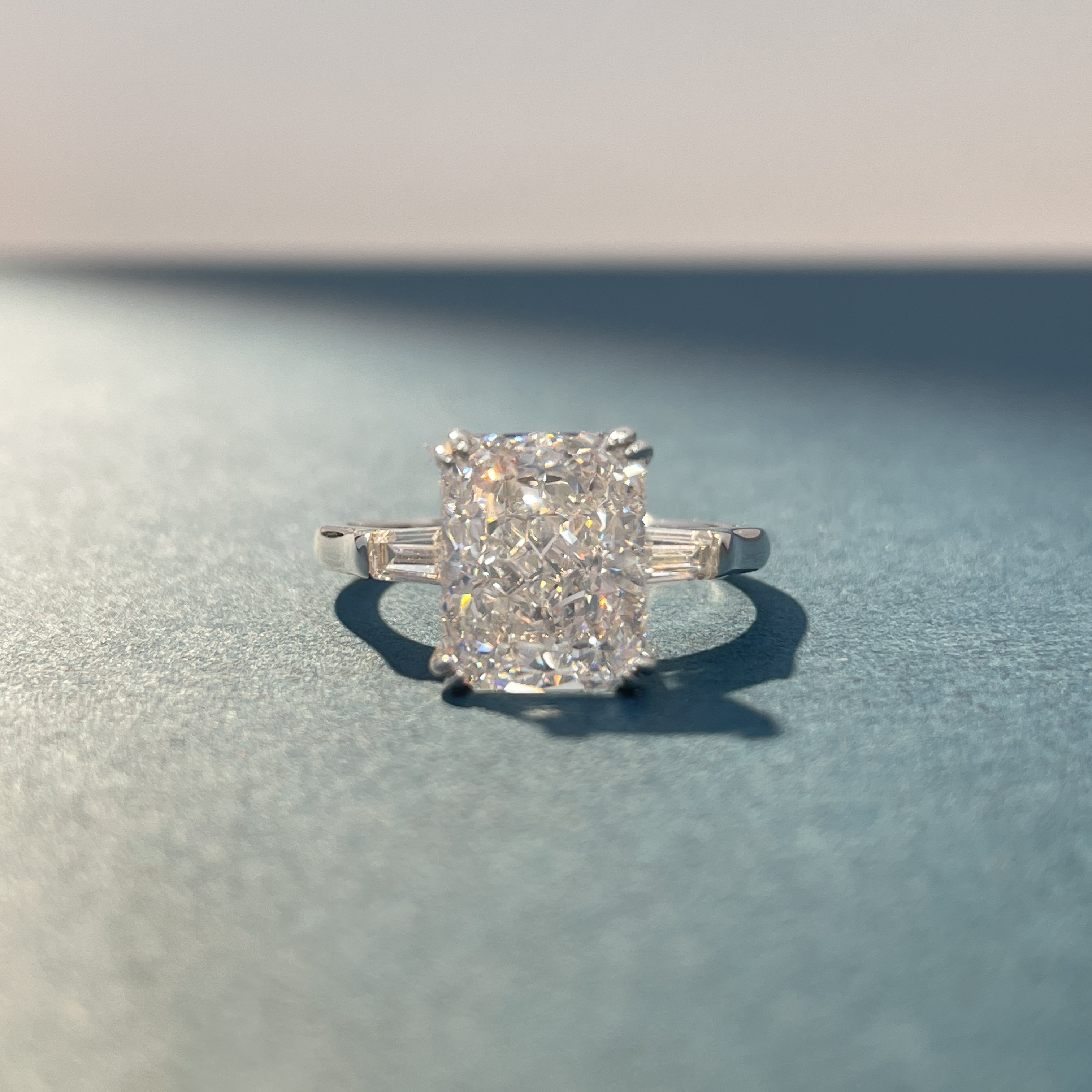 3克拉方钻雷迪恩切戒指s925纯银培育高碳钻高级感不掉色指环