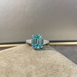 指环不掉色珠宝饰品 培育高碳钻海蓝宝s925纯银戒指女轻奢时尚 新款