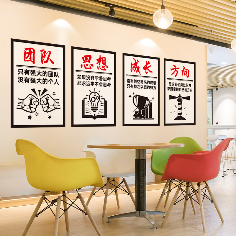 励志墙贴办公室布置背景墙面装饰贴画公司团队标语贴纸企业文化墙_虎窝淘