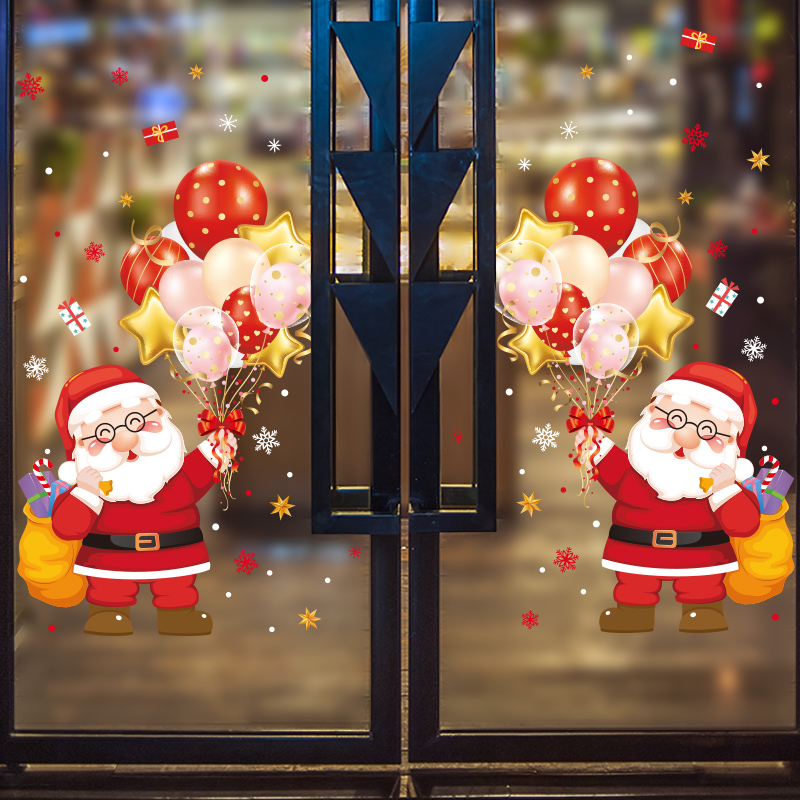 圣诞老人气球玻璃门贴纸静电窗花