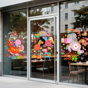 幼儿园教室布置2026马年新年窗户贴画静电窗花贴玻璃贴纸门贴装饰