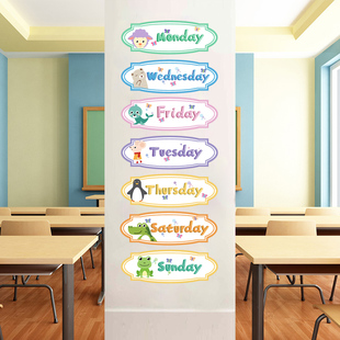卡通星期贴纸英语英文数字墙纸自粘墙贴画儿童幼儿园教室布置班级