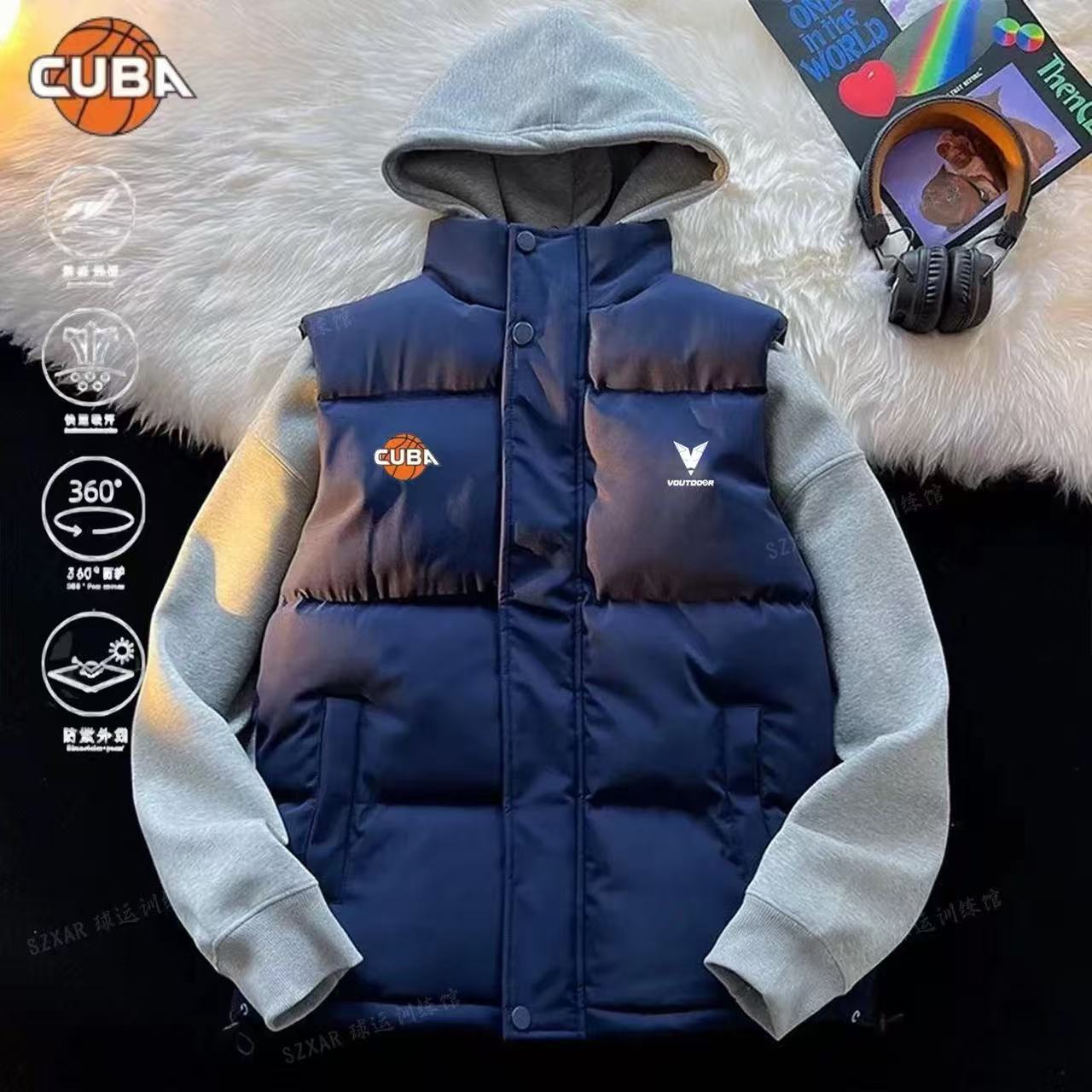 藏蓝色美式羽绒马甲男款秋冬叠