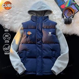 藏蓝色美式羽绒马甲男款秋冬叠穿无袖外穿坎肩背心青少年棉服外套