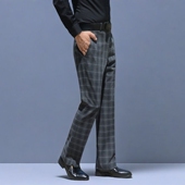 格子裤 新款 子商务休闲格纹长裤 秋冬垂感男士 正装 修身 直筒宽松西裤
