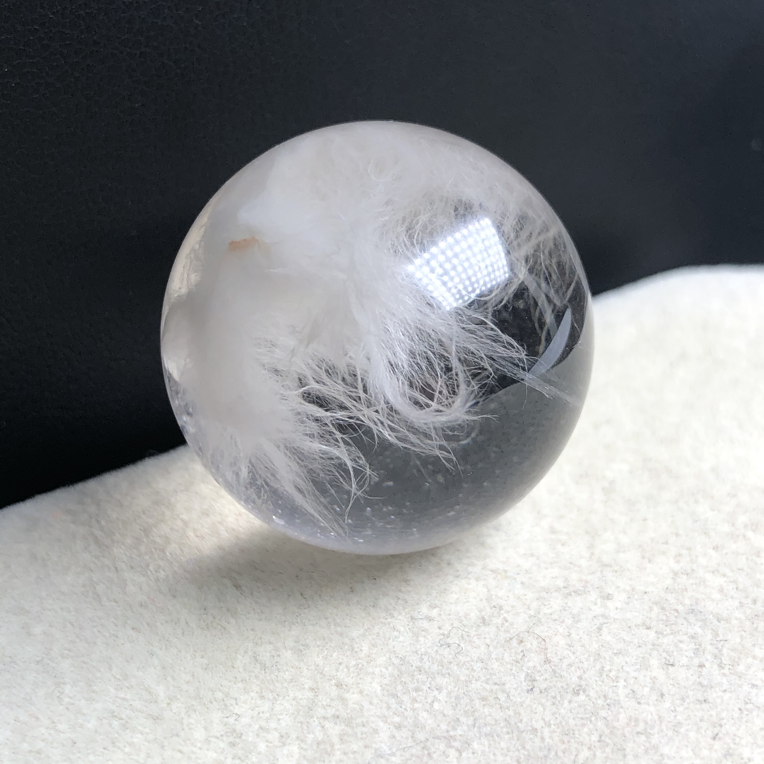 26.3mm（无任何优化）收藏老矿福利天然水晶卷毛白兔毛单珠下雪了