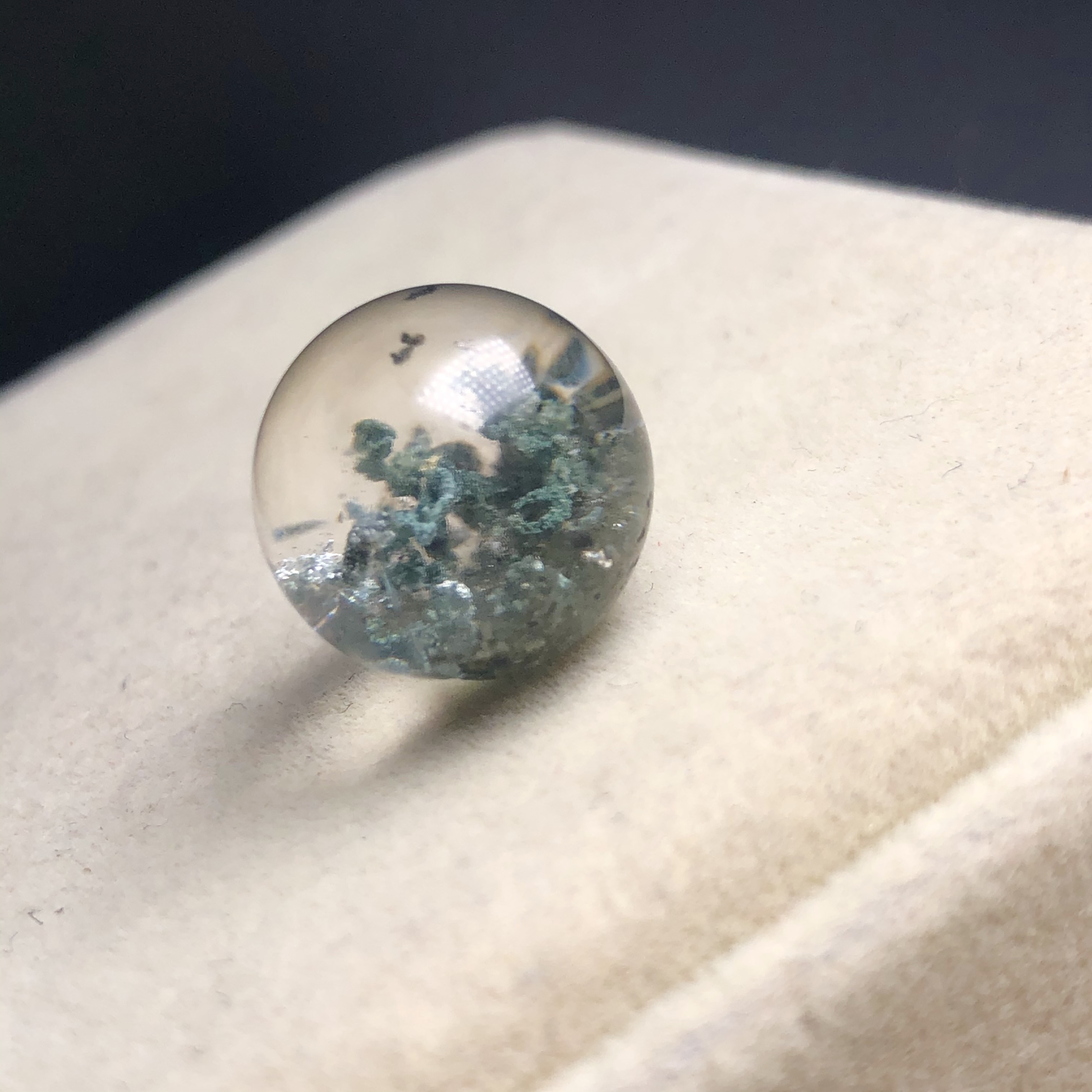 14毫米巴西老矿天然水晶绿幽灵聚宝盆单珠