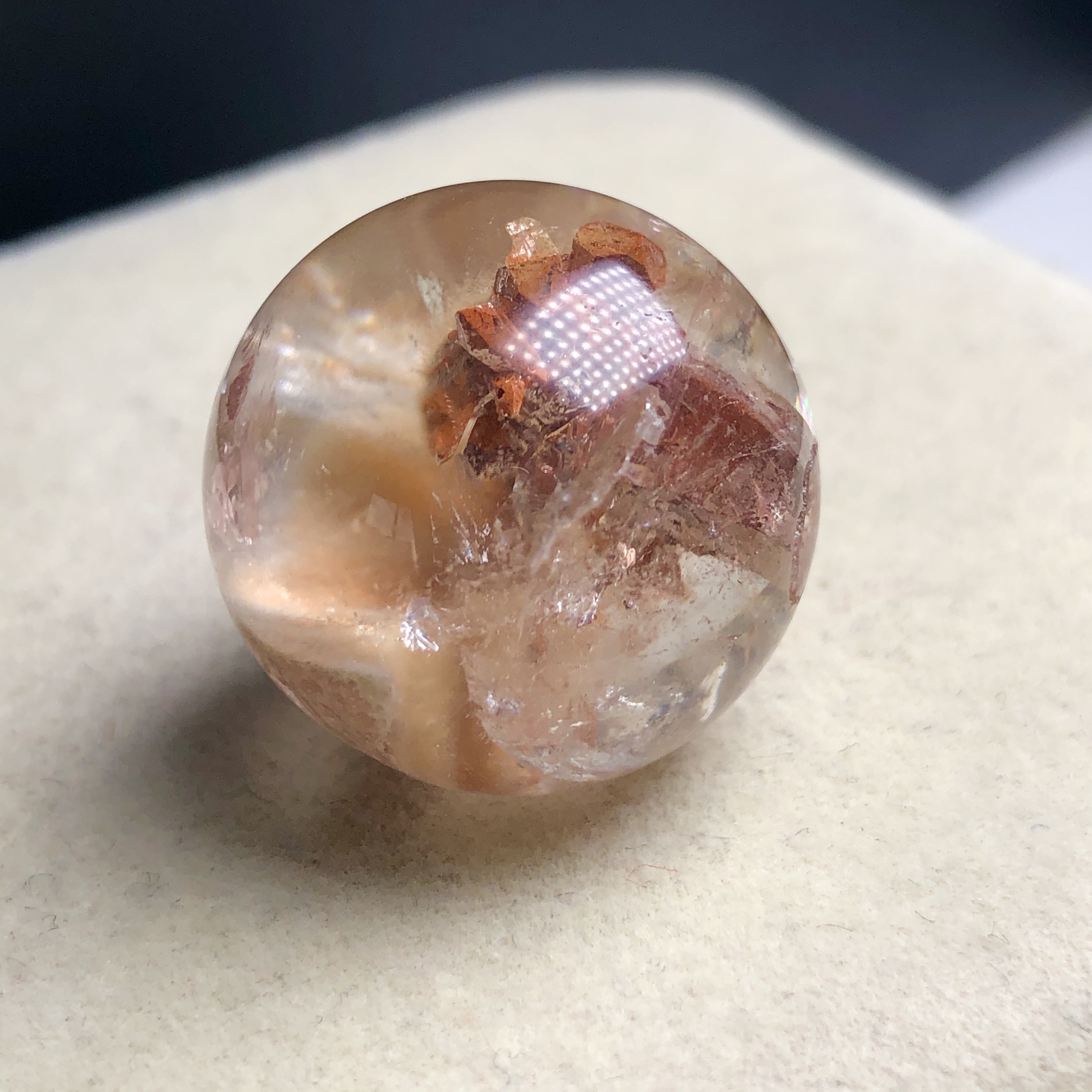 22.8毫米(没有任何优化注胶)老矿天然水晶兔毛共生晶中晶花单珠