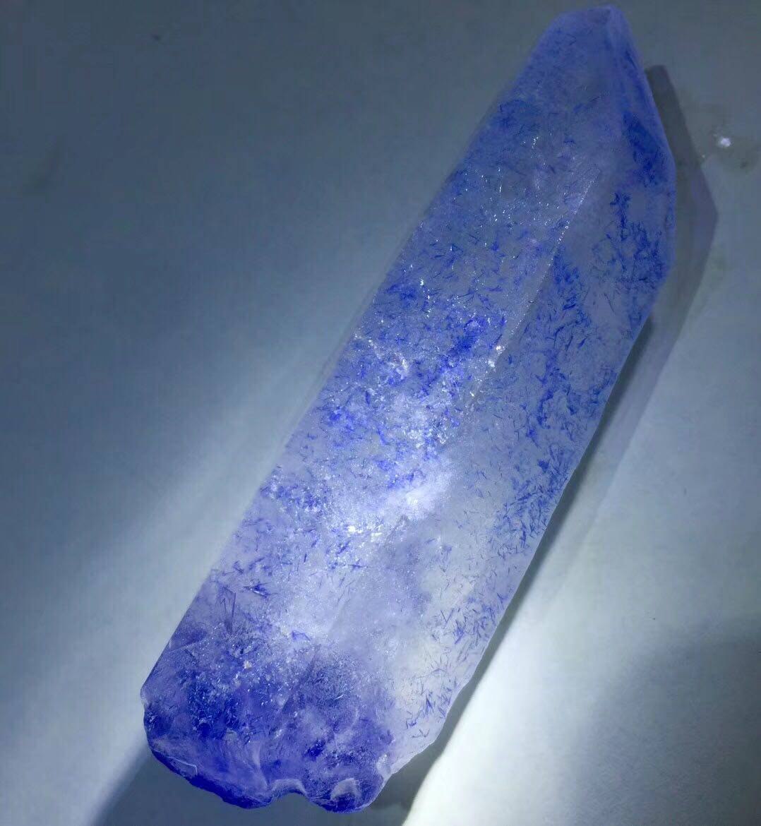 疗愈石天然巴西蓝发晶花骨干水晶柱原石摆件蓝线石矿标