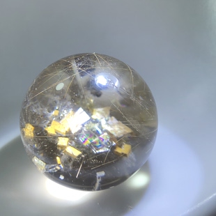 25mm无优化巴西老矿天然水晶发晶共生彩虹金色矿石单珠