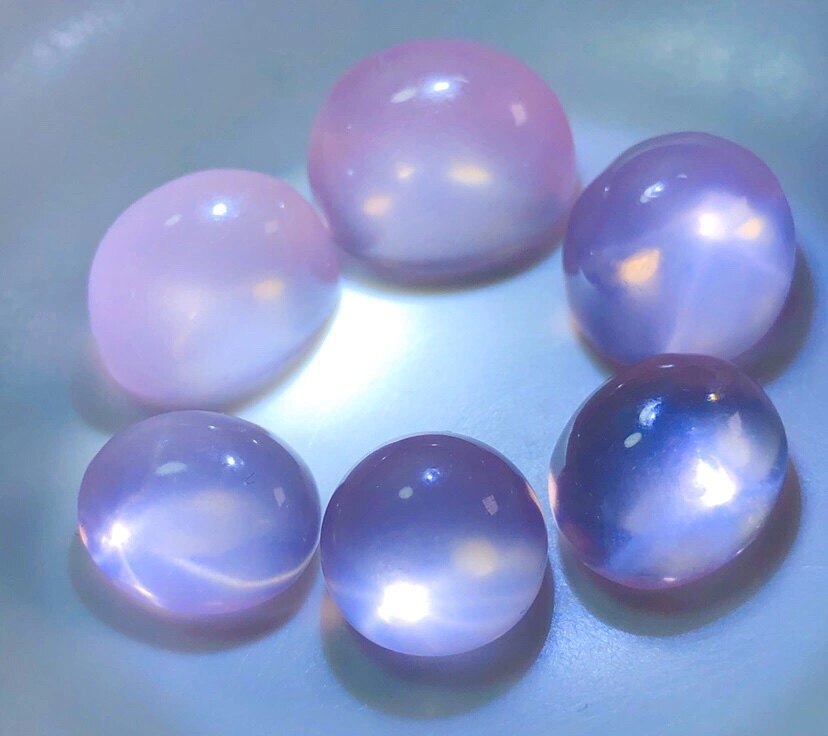 天然冰透星光粉晶水晶戒面裸石配饰镶嵌料