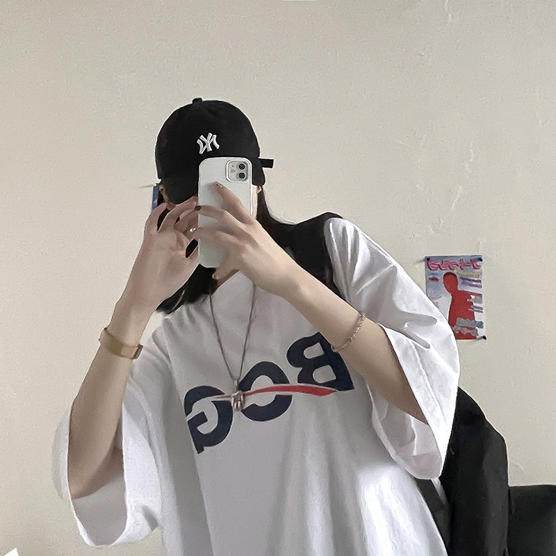 字母印花短袖T恤夏新款圓領寬鬆百搭上衣