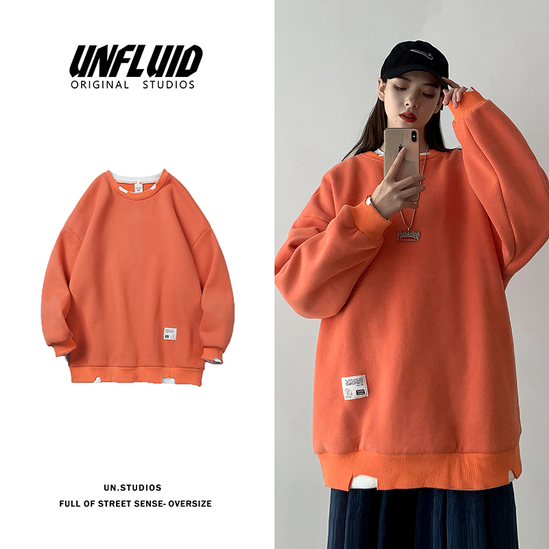 Solid color round neck sweater Korean style loose and versatile couple's bottom shirt