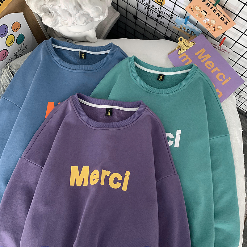 字母印花圓領衛衣寬鬆上衣新款帥氣男生