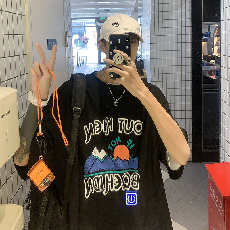 Mountain print short sleeve T-shirt summer fashion versatile personality lovers half sleeve