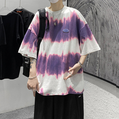 Tie dyed short sleeve T-shirt with relaxed summer Hong Kong style casual Quarter Sleeve