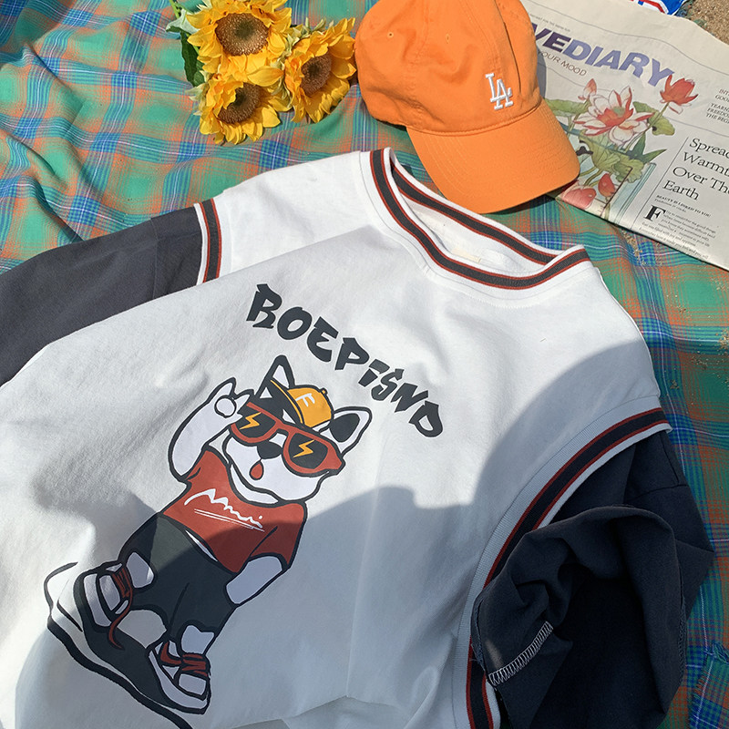 假兩件短袖T恤夏季韓版學生寬鬆休閒半袖