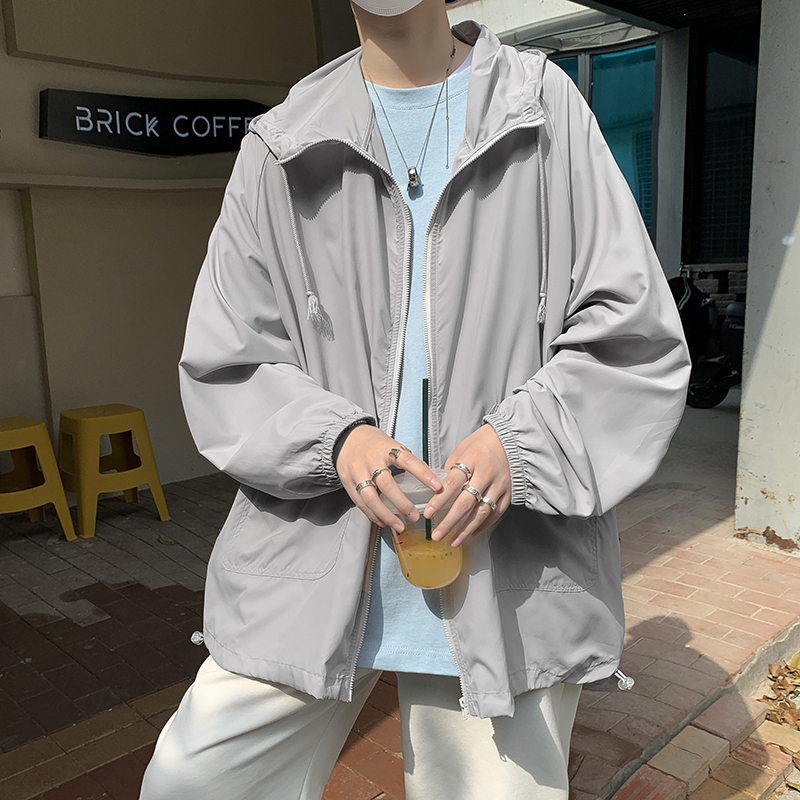 純色連帽防曬衣夏季薄款寬鬆潮牌防曬服