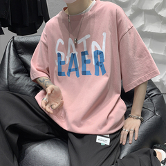 Letter print half sleeve trend loose and versatile youth leisure short sleeve