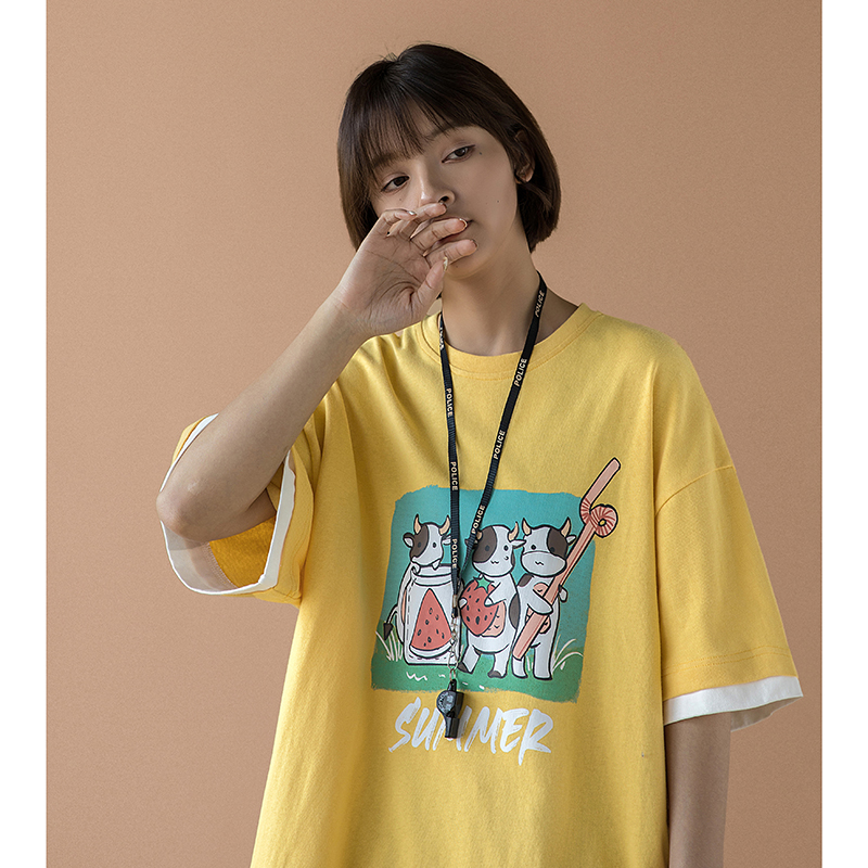 Printed short sleeve T-shirt fashion brand Korean loose and versatile casual T-shirt