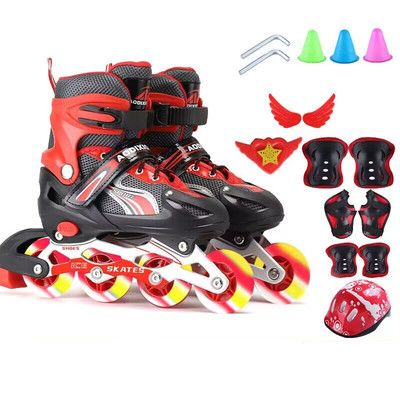 溜冰鞋儿童全套装男女旱冰轮滑鞋直排轮可调3-4-5-6-8-10岁初学者