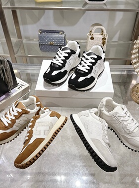 CD真皮休闲运动增高登山潮鞋华夫德训白色厚底阿甘鞋女