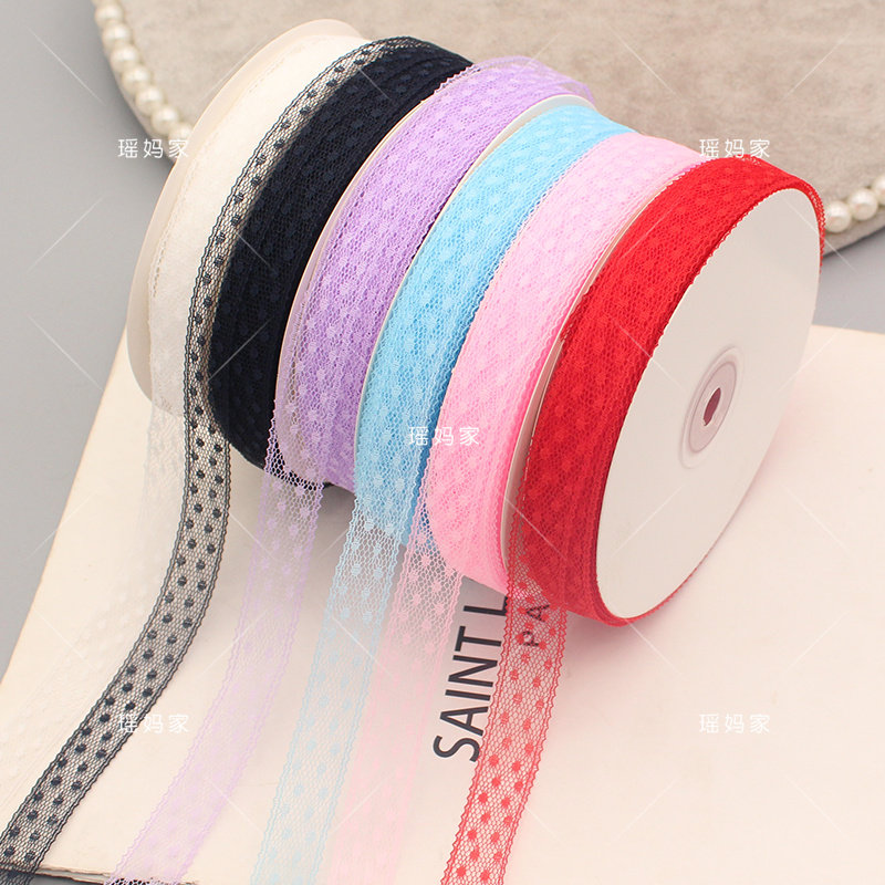 1.5cm点点蕾丝蝴蝶结发饰丝带diy发饰包包其他配饰材料