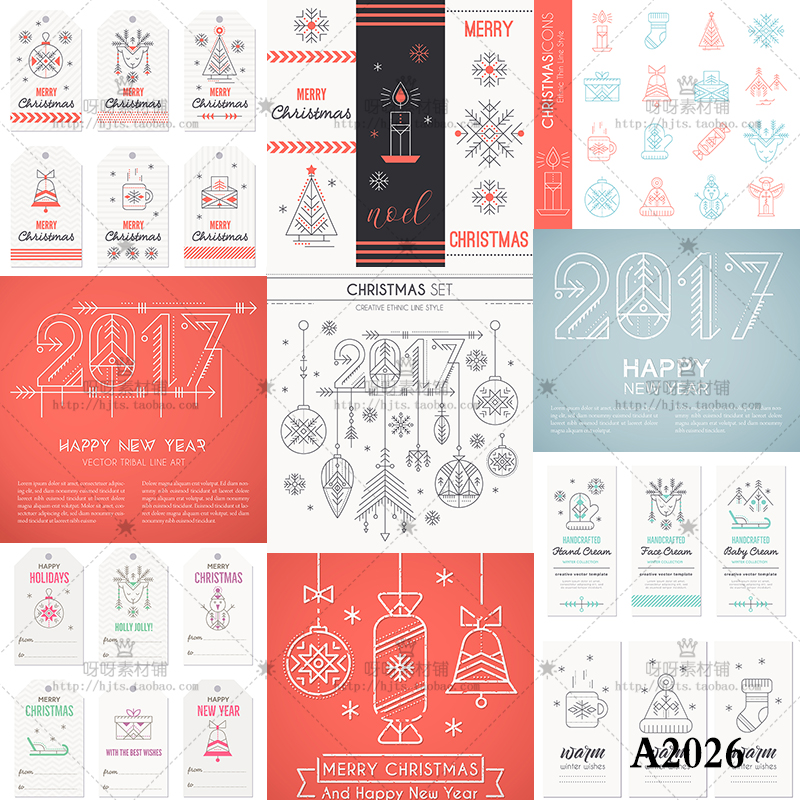 线性icon简约线条圣诞物品新年贺卡创意海报EPS矢量设计素材
