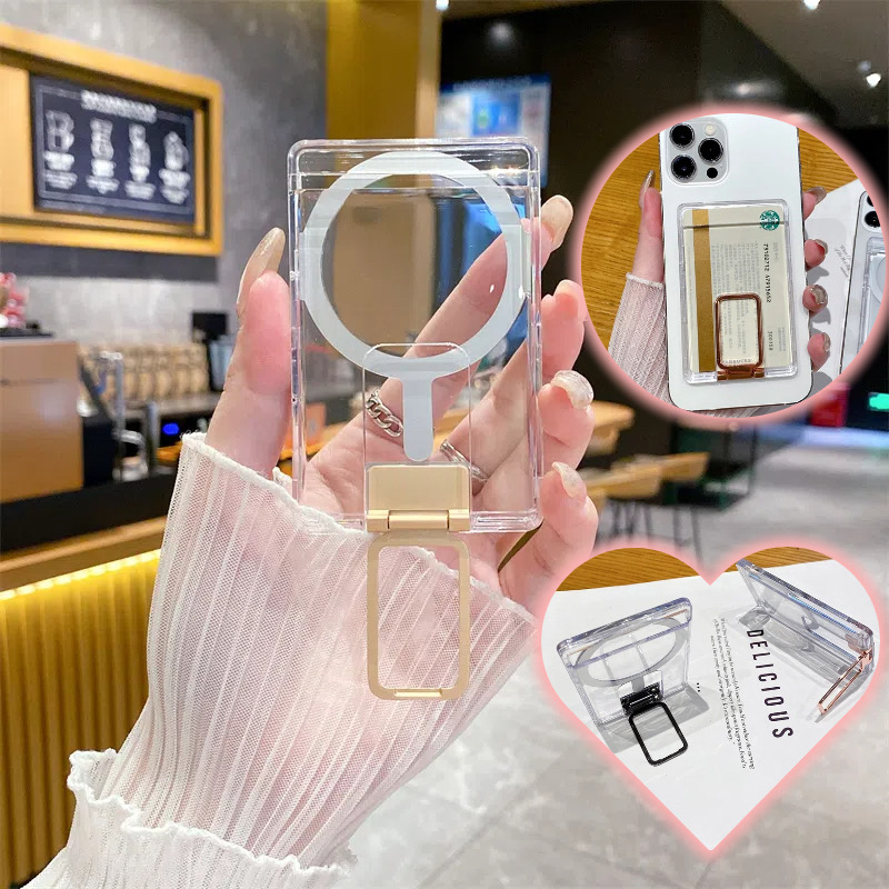 亚克力透明磁吸卡包折叠手机支架懒人桌面便携支撑架苹果安卓华为