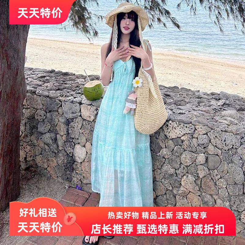 超仙大摆纯欲风V领性感多巴胺露连衣裙