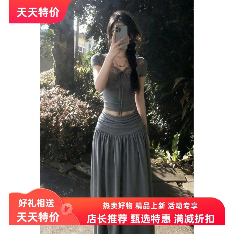 巨好看灰色蕾丝拼接连衣裙子女