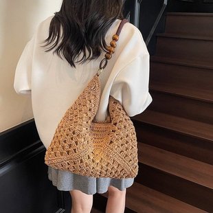 韓版 海邊度假休閑草編包大容量簡約百搭單肩包 腋下編織包2025夏季