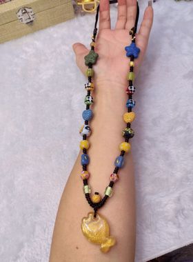 原创设计幸运琉璃珠编织手链女生轻奢私人订制秋冬琉璃金鱼毛衣链